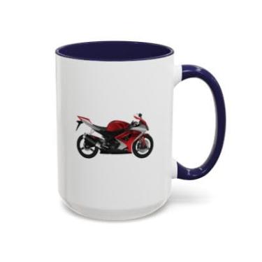 Imagem de SpreadPassion Caneca de café com detalhe de motocicleta – Caneca de cerâmica de 325 ml com design arrojado de motociclista – perfeita para entusiastas de motocicletas (azul-marinho, 425 g)