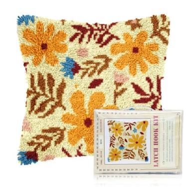 Imagem de FREEBLOSS Kits de gancho de trava de flores para adultos iniciantes, faça você mesmo, kits de colchetes pré-impressos, capa de almofada de ponto cruz para decoração de sofá de casa 17 x 17 pol/43 x 43