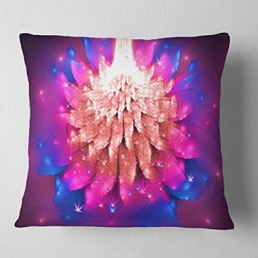 Imagem de Designart Flor fractal rosa brilhante na sala de estar, sofá, almofada de alta qualidade + capa de almofada impressa em ambos os lados 45,72 x 45,72 cm