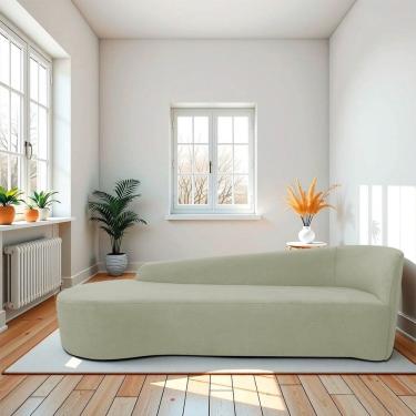 Imagem de Recamier Curvo Orgânico 200cm 3 Lugares Lado Esquerdo para Sala de Estar Bouclé Paris Verde Oliva