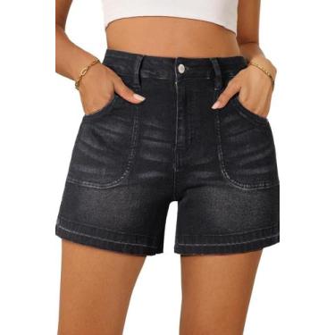 Imagem de Shorts Dokotoo Jean para mulheres de cintura alta, retos, pretos