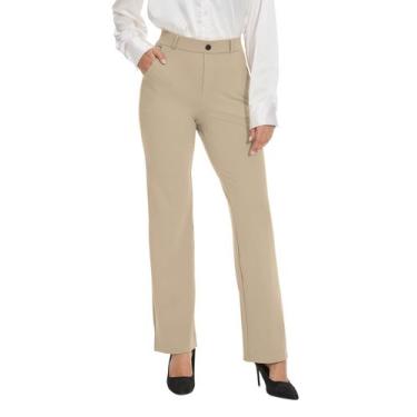 Imagem de Calças de ioga VIMPEP, perna reta com bolsos, cintura alta, 2GG, cáqui