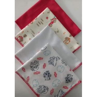 Imagem de Kit 4 Fraldas Bebê Malha 30x32 2 Estampadas e 2 Lisas Cor Vermelho - A