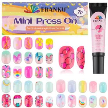 Imagem de Press on Nails EBANKU Kids Candy Butterfly 168 peças