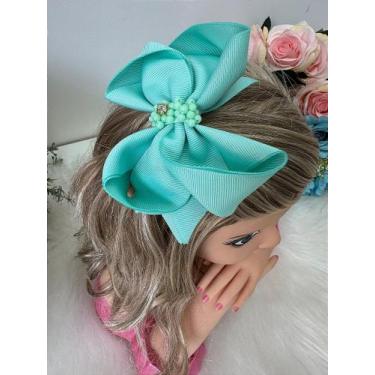 Imagem de Laço Infantil Strass Maria Alice Verde - Fabuloso Ateliê, Verde tiffan