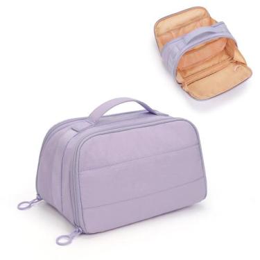 Imagem de Bolsa de maquiagem de viagem OCHEAL Wide Open Flat Cosmetic Purple