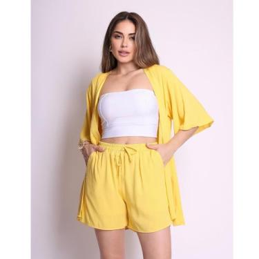 Imagem de Conjunto Feminino Verão Estiloso  Kimono Leve + Shorts Confortável - L