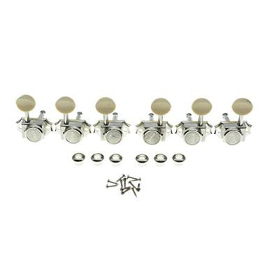 Imagem de KAISH Sintonizadores de bloqueio de guitarra estilo vintage 3x3 pinos de teclas de afinação de guitarra cabeças de máquina de bloqueio de guitarra para guitarras Les Paul níquel com botão marfim