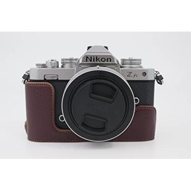 Imagem de Capa Z fc Zfc, capa BolinUS feita à mão de couro genuíno meia câmera para Nikon Z fc Zfc versão de abertura inferior + alça de mão (café)