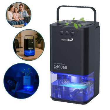 Imagem de Desumidificador Antimofo Secar Ar Elétrico 1400ml Led Lâmpada Ambiente 7 Cores Preto Importway