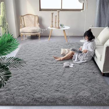 Imagem de Tapete de pelúcia fofo para sala de estar, decoração de casa, quarto, cabeceira, tapete grande para brincar e engatinhar (100 x 160 cm (39,3 x 63 pol.) / cinza claro)