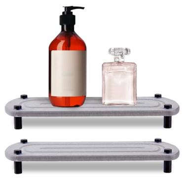 Imagem de DICOSMETIC 2 peças de porta-copos absorventes de água de diatomáceas 28 x 12 cm, bandejas de secagem de pedra para pia de banheiro, design cinza ranhurado, bandejas de banheiro para sabonetes e