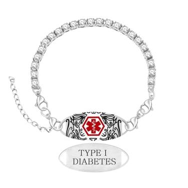 Imagem de Zircobic Pulseira feminina de identificação médica com corrente de tênis de zircão branco, placa gravada intercambiável, fecho lagosta ajustável, leve, hipoalergênica, para corrida, ao ar livre, uso