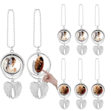 Imagem de Frinnovan Conjunto de 8 pingentes de decoração de carro em branco com sublimação de asa de anjo para pendurar em branco, pingentes de moldura de foto em branco, chaveiro personalizado para espelho