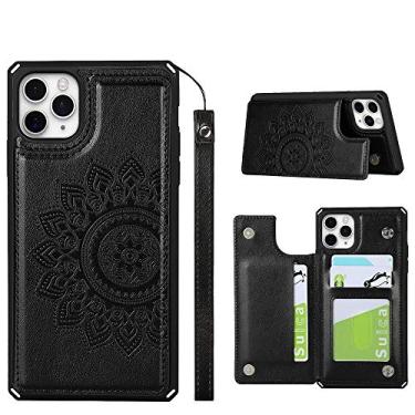 Imagem de ShunJieTech Capa para iPhone 11 Pro, capa para iPhone 11Pro, [porta-cartão de crédito e capa carteira com ranhura] Capa protetora mandala traseira com alça (5,8 polegadas) - preta