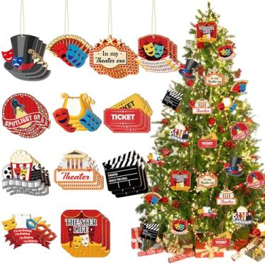 Imagem de Vercraft 36 peças de enfeite de Natal para teatro, drama, comédia, musical, tragédia, máscaras, Broadway, enfeite de pendurar de madeira para amantes de teatro, presentes de árvore de Natal