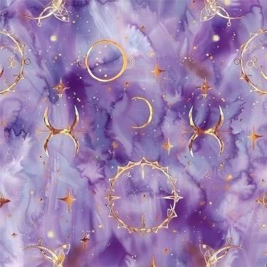 Imagem de Yzogbry Papel de parede roxo dourado estrela lua fada aquarela descascar e colar papel de parede decoração de parede autoadesivo adesivo em contato fácil de remover para apartamento locatário