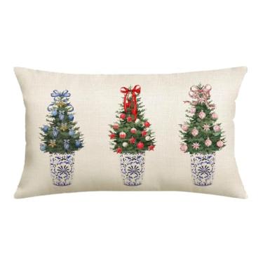 Imagem de NUTEEN Capas de almofada de árvore de Natal 30,5 x 50,8 cm, decoração chinesa, almofadas, almofadas decorativas, crock Christmas, capa de almofada lombar para decoração de casa, sofá, inverno