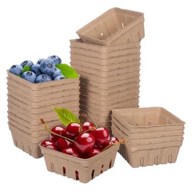 Imagem de Kichvoe Cesta de frutas com 50 peças de polpa de papel – Recipiente de armazenamento de frutas biodegradável – Bandeja de frutas conveniente para ventilação para morangos, mirtilos e cerejas, 93 x