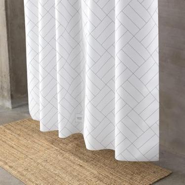 Imagem de onesevennine Cortina de chuveiro de designer coreana – Sem costura, resistente à água (180 cm L x 188 cm C) Cesta diagonal – Inclui 12 ganchos de plástico para fácil configuração