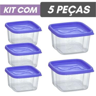 Imagem de KIt 05 Pote Quadrado Hermético De Plastico 1400ml - Vasilha Fecha Maxx 1400ML - PANAMI