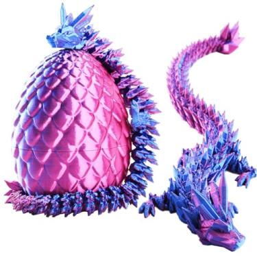 Imagem de SIRPERICE Escultura de ovo de dragão impressa em 3D - azul roxo gradiente impresso em 3D ovo surpresa decoração de arte de cristal intrincado para casa e escritório, estatueta colecionável exclusiva