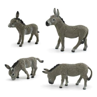 Imagem de Conjunto de estatuetas Realistic Donkey, 4 peças, PVC, Farm Animal Kids