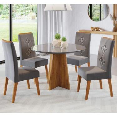 Imagem de Mesa de Jantar Redonda Viana C/4 Cad Flora em Madeira Maciça Mel/Grafi