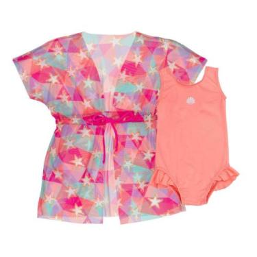 Imagem de Kit Maiô Liso + Saída de Praia Tule Infantil Natação Menina - Fofotinh