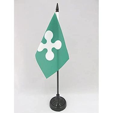 Imagem de Bandeira de mesa da Lombardia 10 cm x 15 cm - Itália - Bandeira de mesa da região italiana da Lombardia 15 x 10 cm - Bastão e base de plástico preto - AZ FLAG