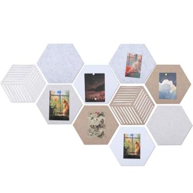 Imagem de Maasechs 10 quadros de avisos de cortiça de feltro de parede hexagonal, 1 caixa de alfinetes, azulejos autoadesivos de cortiça criativos DIY para paredes, decoração de casa, escritório, memorandos