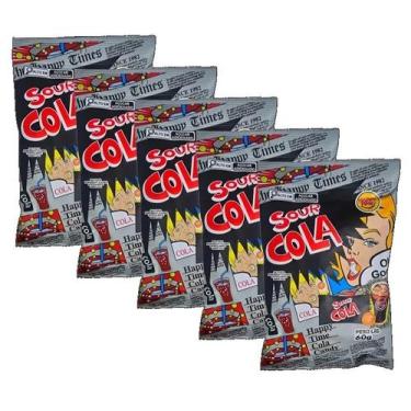 Imagem de kit 5 Bala Super Azeda Sour Cola Sabor Cola Happy Time 60g