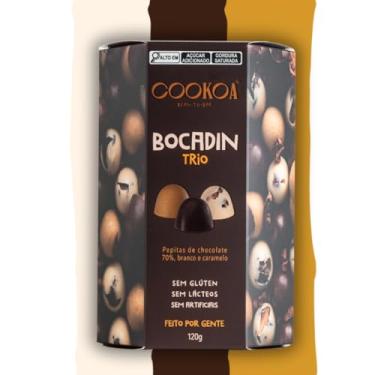 Imagem de Bocadin Cookoa Trio - 120g - Pepitas de 70%, Branco e Caramelo