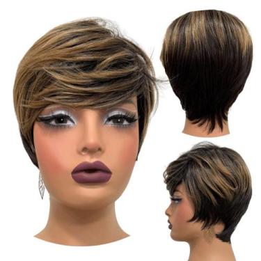 Imagem de Peruca curta preto ombre loira mechas franja RT2/8/30 - LIONSWIG