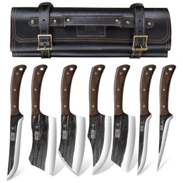 Imagem de Conjunto de Facas de Açougueiro HOSHANHO, Forjadas à Mão com Bolsa de Rolagem, Faca Afiada para Carnes e Ossos - Kit Açougueiro
