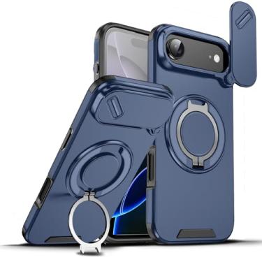 Imagem de Dteck Capa de telefone à prova de choque para iPhone 17 Air (6,5 polegadas, versão 2025) com capa deslizante para câmera, suporte de anel giratório, compatível com acessório MagSafe, capa magnética