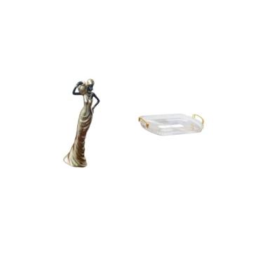 Imagem de Fenteer Bandeja de Armazenamento de Joias com Escultura Tribal Vintage, Organizador Retangular Nórdico para Penteadeira, Armário de Mesa, Quarto, Presente de