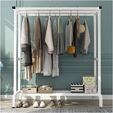 Imagem de Cabide para roupa cabide com prateleiras, calha de roupa removível resistente com sapatos para armazenamento, suporta até 70 kg suporte para barra de roupa para decoração de quarto, branco 12