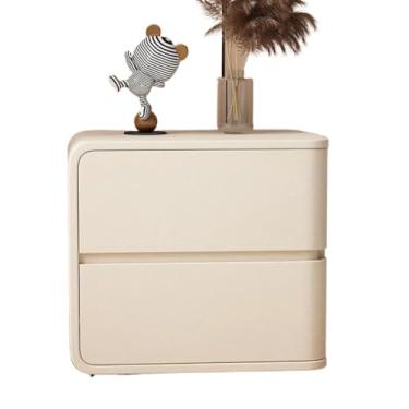 Imagem de Mesa de cabeceira de madeira maciça estilo creme, mesa de cabeceira de chão, mesa de cabeceira simples de couro, mesa pequena