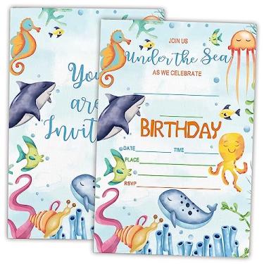 Imagem de AWSICE Convites de aniversário sob o mar, cartões de convite de preenchimento dupla face para festa de aniversário, meninos, meninas, crianças, adolescentes, 20 convites com envelopes, decorações,