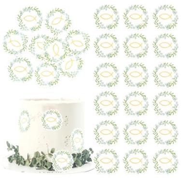 Imagem de 60 Pack Edible God Bless Religious Cupcake Toppers Faith Cake Toppers Rice Paper Wafer Paper Cupcake Picks for First Holy Communion Baptism Baby Shower Kids Birthday Cake Decorations Style 1
