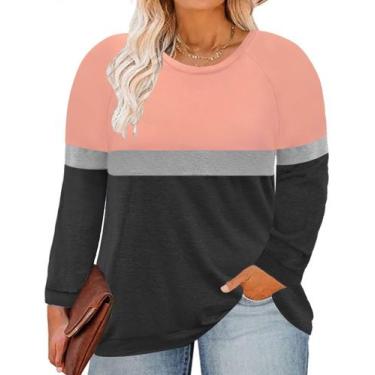 Imagem de Blusa RITERA Plus Size Fall Color Block, moletons 5GG, rosa-cinza