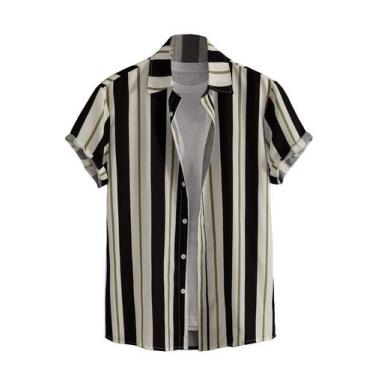 Imagem de Camisa masculina COZYEASE de manga curta com botões preta/bege XL