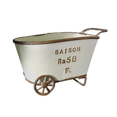 Imagem de Generic Pequeno vaso de flores de metal em formato de carrinho, design vintage, plantador de mesa para casa, escritório, casa de família, frontal,