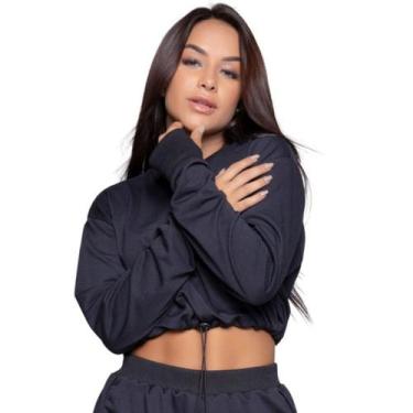 Imagem de Blusa Cropped Manga Longa Com Regulagem Vekyo Gringa Moletinho Frio Mo
