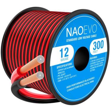 Imagem de Fio elétrico NAOEVO 12 Gauge 300FT 2 condutores vermelho preto