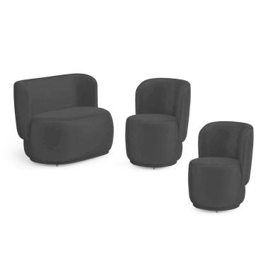 Imagem de Kit 02 Poltronas e 01 Namoradeira Orgânica Molly Couríssimo Preto - Desk Design