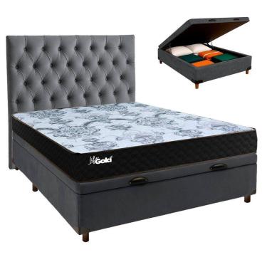 Imagem de Conjunto Cama Box Bau Blindado Casal + Colchão Molas Ensacadas Life Gold Paropas + Cabeceira