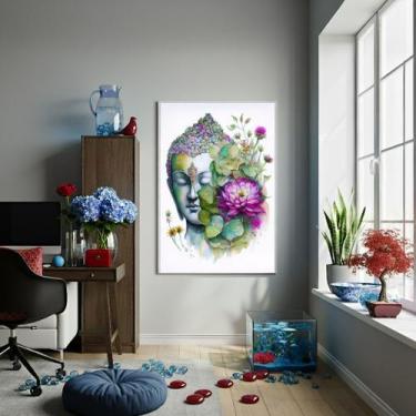 Imagem de Quadro Aquarela Buda Com Flor De Lotus - 70x50cm - Quadros On-line, Mo