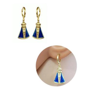 Imagem de Brinco Argolinha Nossa Senhora Aparecida Folheado Ouro 18k - MIXFOLHEA
